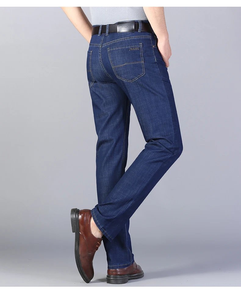 Summer New Elastic Men's Jeans Fashion Comfortable Business Straight Stretch Cotton Casual Denim Pants Brand Male Thin Trousers