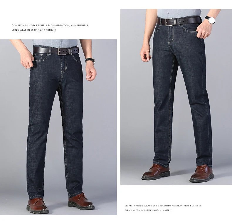 Summer New Elastic Men's Jeans Fashion Comfortable Business Straight Stretch Cotton Casual Denim Pants Brand Male Thin Trousers