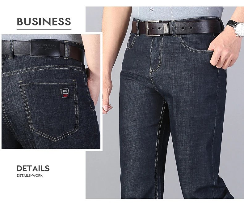 Summer New Elastic Men's Jeans Fashion Comfortable Business Straight Stretch Cotton Casual Denim Pants Brand Male Thin Trousers
