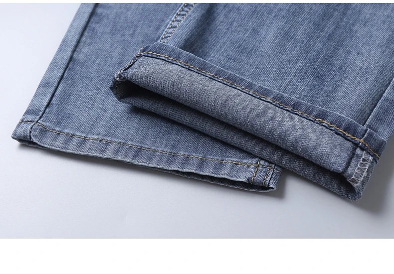 Summer New Elastic Men's Jeans Fashion Comfortable Business Straight Stretch Cotton Casual Denim Pants Brand Male Thin Trousers