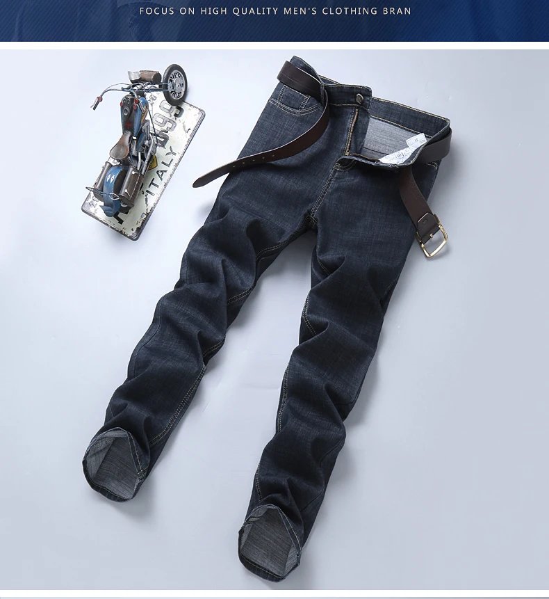 Summer New Elastic Men's Jeans Fashion Comfortable Business Straight Stretch Cotton Casual Denim Pants Brand Male Thin Trousers