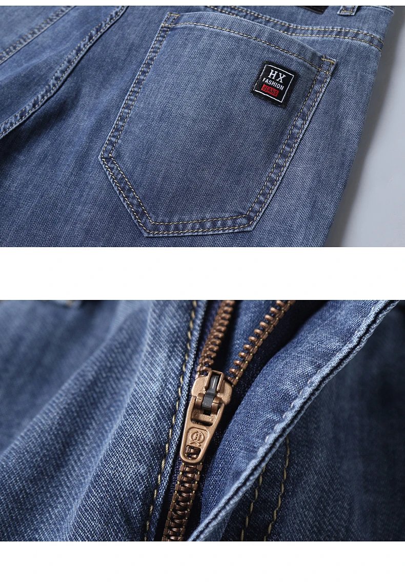 Summer New Elastic Men's Jeans Fashion Comfortable Business Straight Stretch Cotton Casual Denim Pants Brand Male Thin Trousers