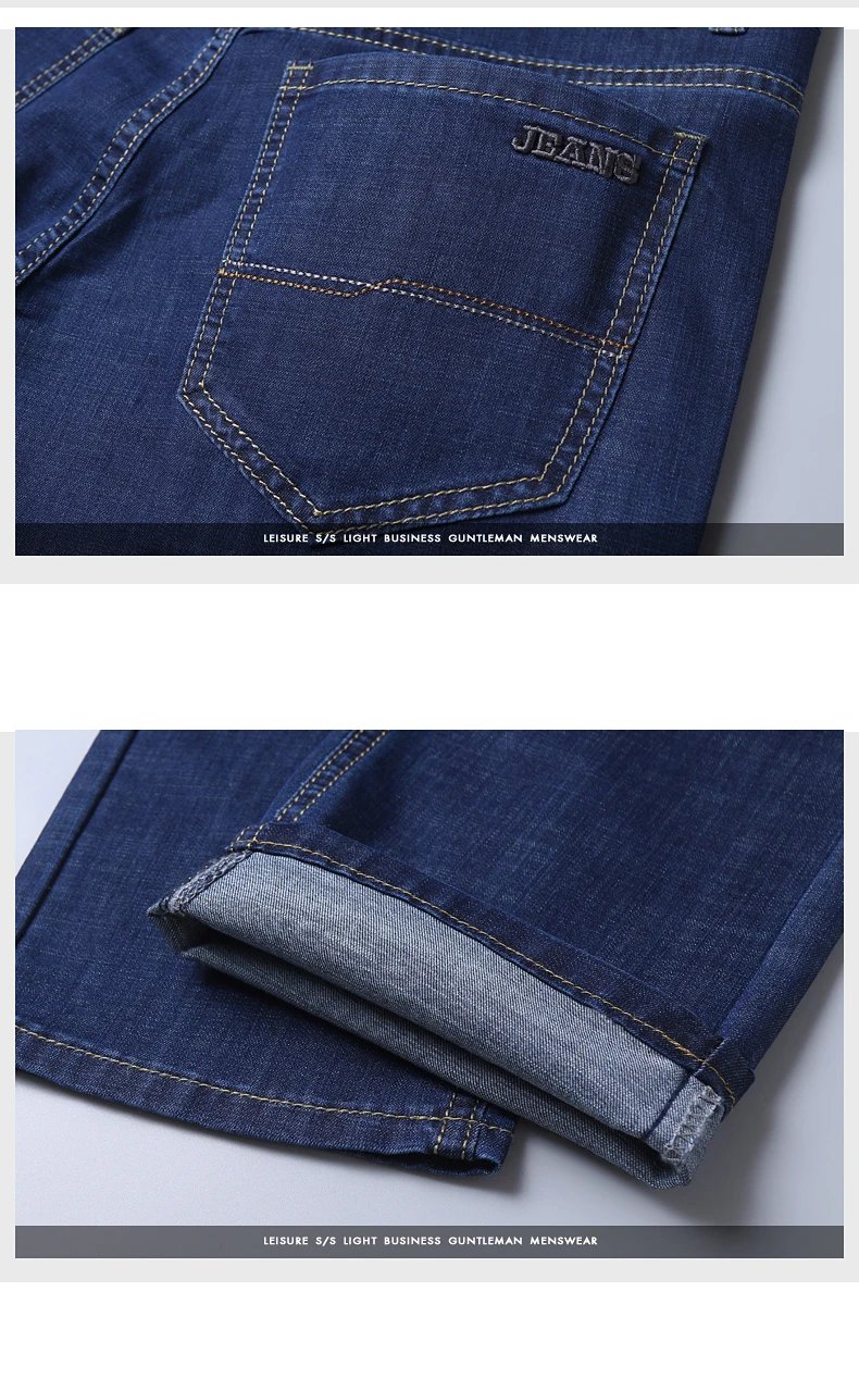 Summer New Elastic Men's Jeans Fashion Comfortable Business Straight Stretch Cotton Casual Denim Pants Brand Male Thin Trousers