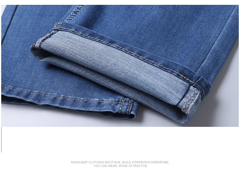Summer New Elastic Men's Jeans Fashion Comfortable Business Straight Stretch Cotton Casual Denim Pants Brand Male Thin Trousers