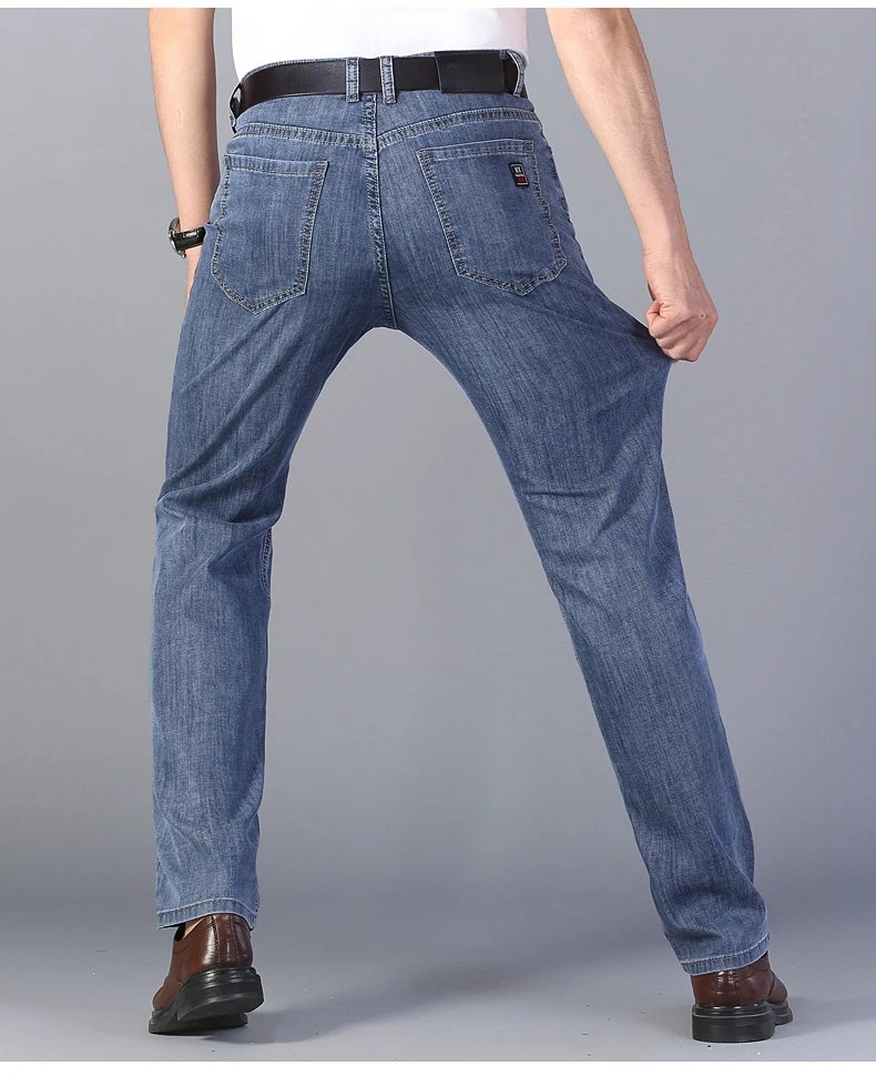 Summer New Elastic Men's Jeans Fashion Comfortable Business Straight Stretch Cotton Casual Denim Pants Brand Male Thin Trousers