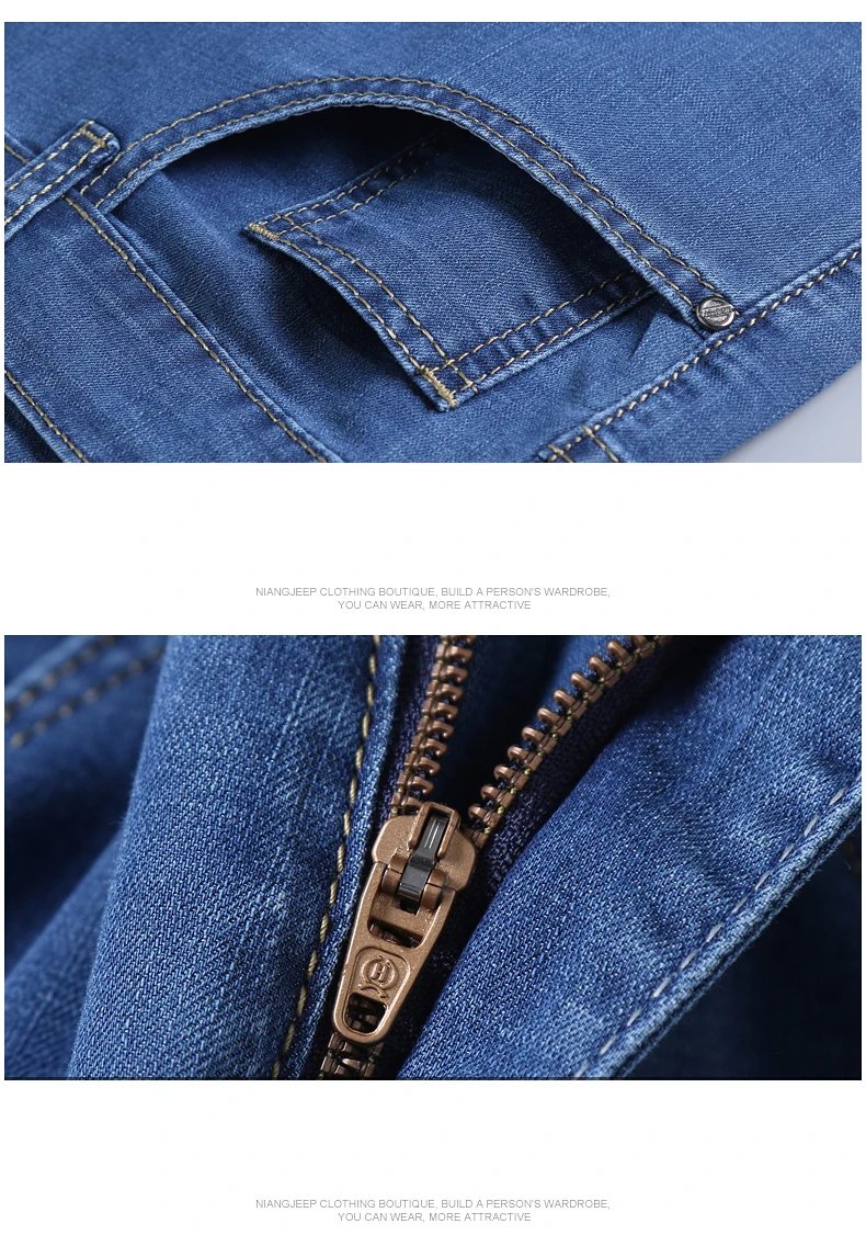 Summer New Elastic Men's Jeans Fashion Comfortable Business Straight Stretch Cotton Casual Denim Pants Brand Male Thin Trousers