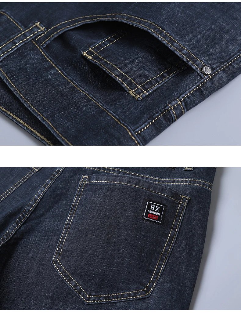 Summer New Elastic Men's Jeans Fashion Comfortable Business Straight Stretch Cotton Casual Denim Pants Brand Male Thin Trousers