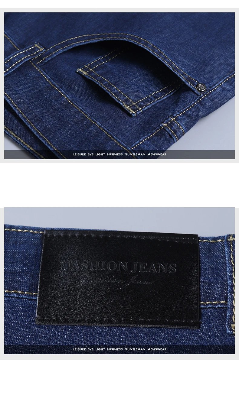 Summer New Elastic Men's Jeans Fashion Comfortable Business Straight Stretch Cotton Casual Denim Pants Brand Male Thin Trousers