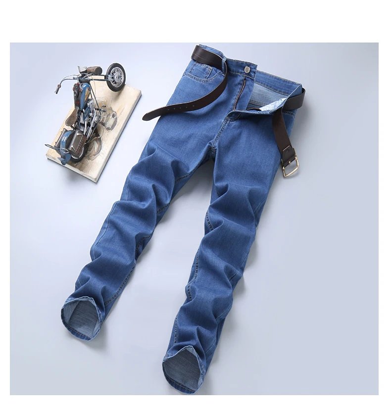 Summer New Elastic Men's Jeans Fashion Comfortable Business Straight Stretch Cotton Casual Denim Pants Brand Male Thin Trousers