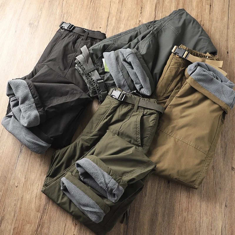 Outdoor Workwear Pants Men's Loose Fleece Lined Thick Soft  Hiking Pants Windproof Waterproof Polyester Fiber Straight Leg