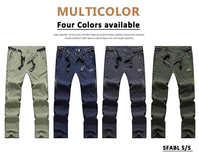 SFABL 5XL Summer Quick Dry Hiking Pants Men Stretch Waterproof Tactical Pants Zipper Pockets Trousers Lightweight Fishing Pants