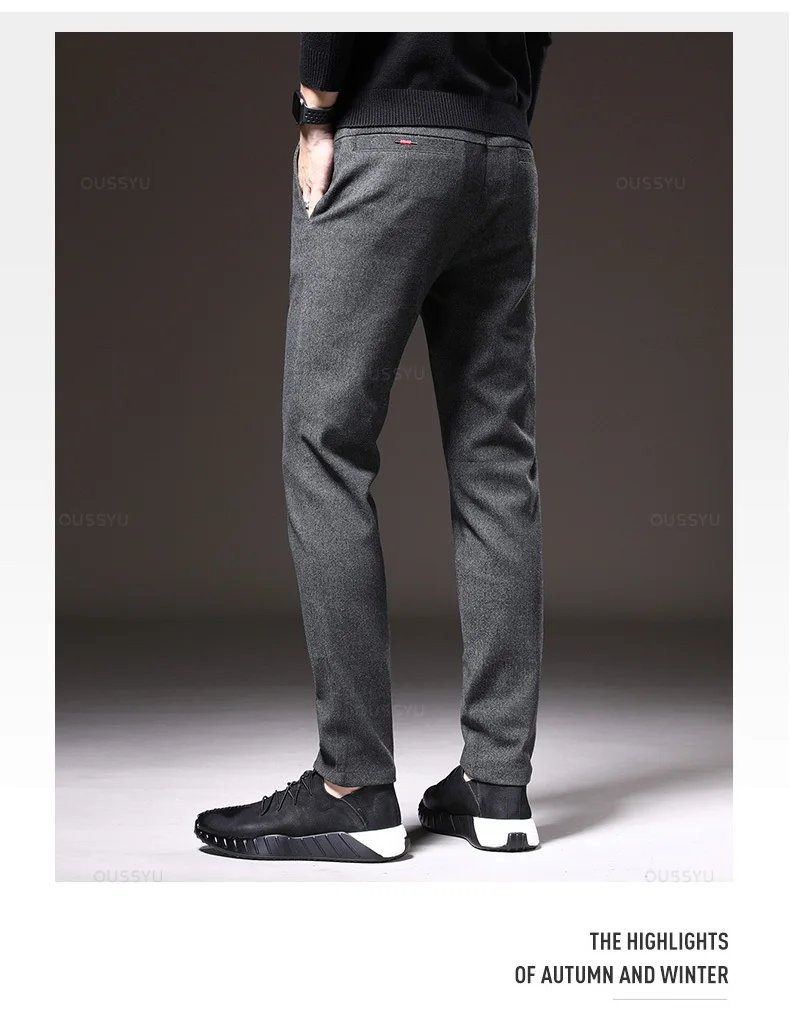 Spring Men's Casual Pants Business Fashion Elastic Waist Slim Fit Stretch Thick Gray Black Cotton Trousers Male