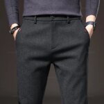 Spring Men's Casual Pants Business Fashion Elastic Waist Slim Fit Stretch Thick Gray Black Cotton Trousers Male