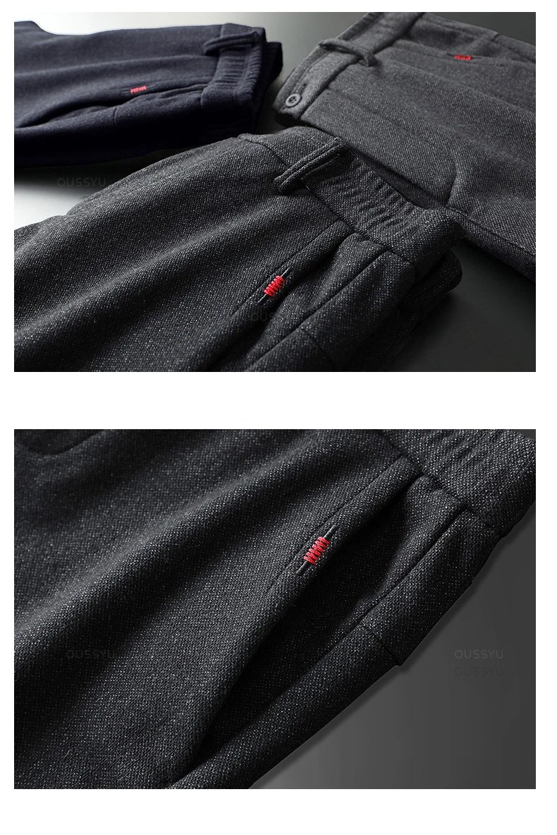 Spring Men's Casual Pants Business Fashion Elastic Waist Slim Fit Stretch Thick Gray Black Cotton Trousers Male