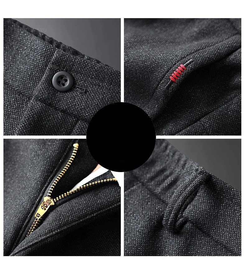Spring Men's Casual Pants Business Fashion Elastic Waist Slim Fit Stretch Thick Gray Black Cotton Trousers Male