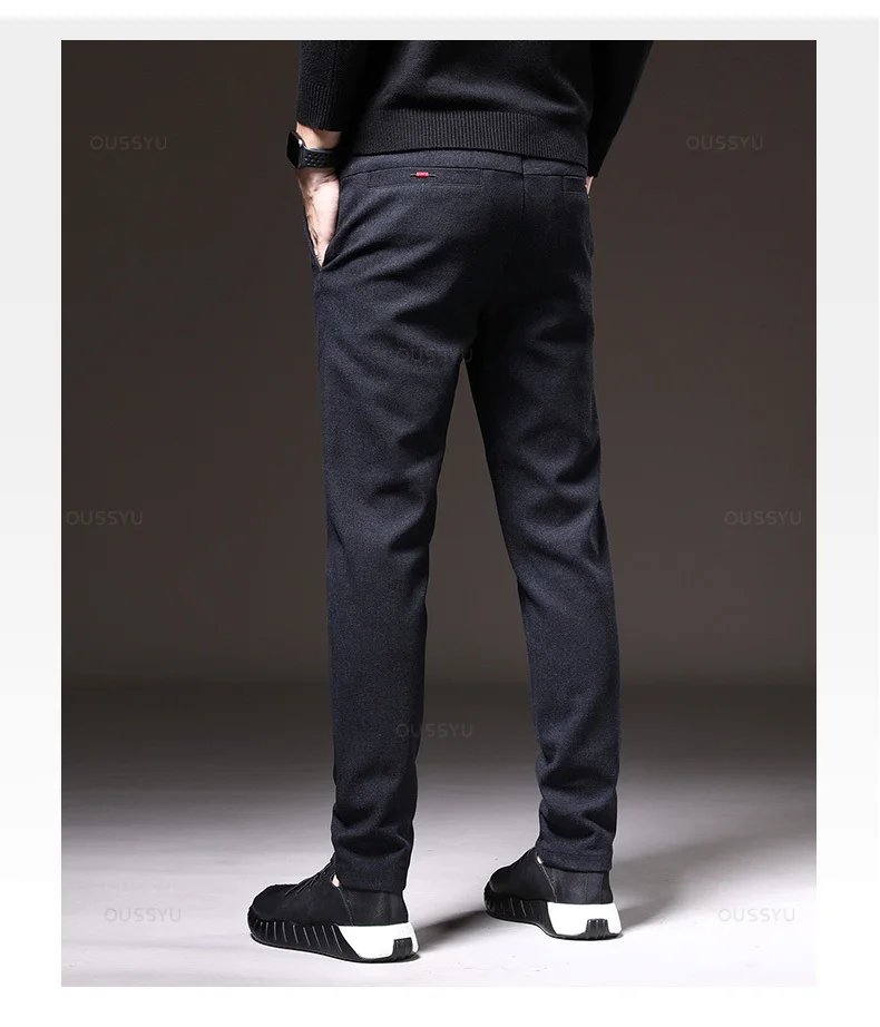 Spring Men's Casual Pants Business Fashion Elastic Waist Slim Fit Stretch Thick Gray Black Cotton Trousers Male