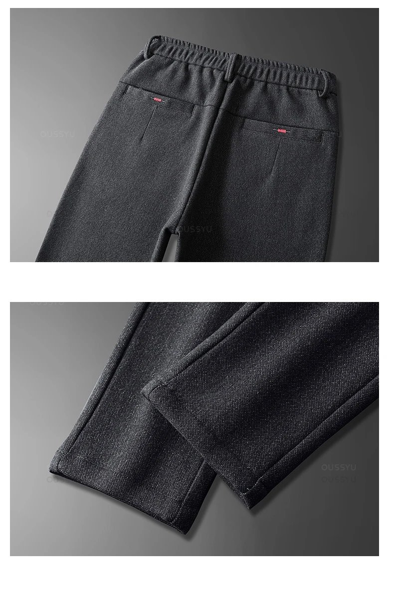 Spring Men's Casual Pants Business Fashion Elastic Waist Slim Fit Stretch Thick Gray Black Cotton Trousers Male