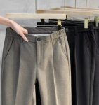 Men's Woolen Straight Leg Slim Fit Thickened Casual Trousers Autumn Winter Fashion Trendy Nine Points Pants Youth Daily Wear