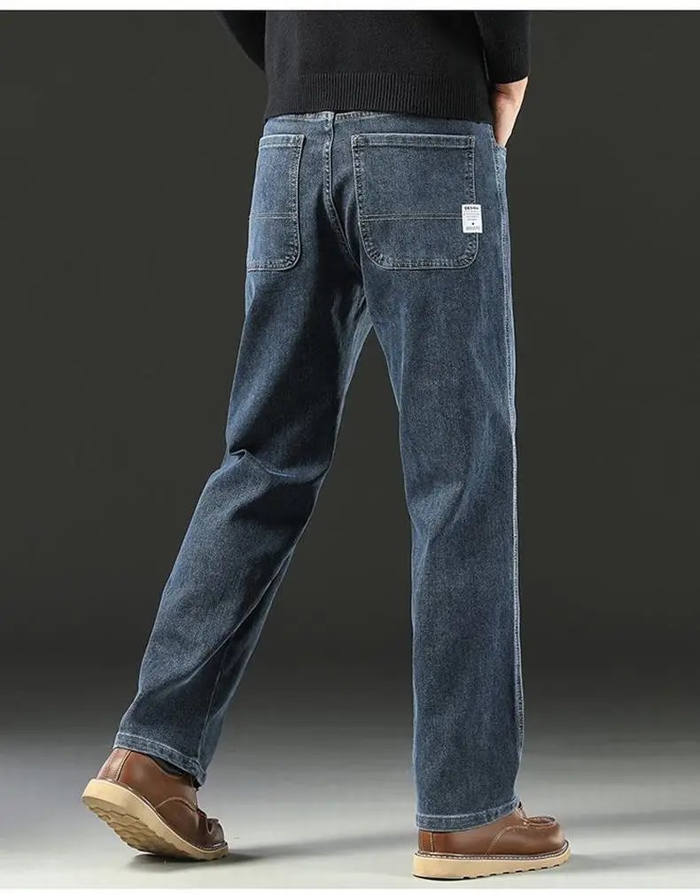 Spring and Autumn Men's Baggy Jeans Casual Straight Stretch Versatile Wide-leg Business Denim Pants Comfortable Loose Trousers