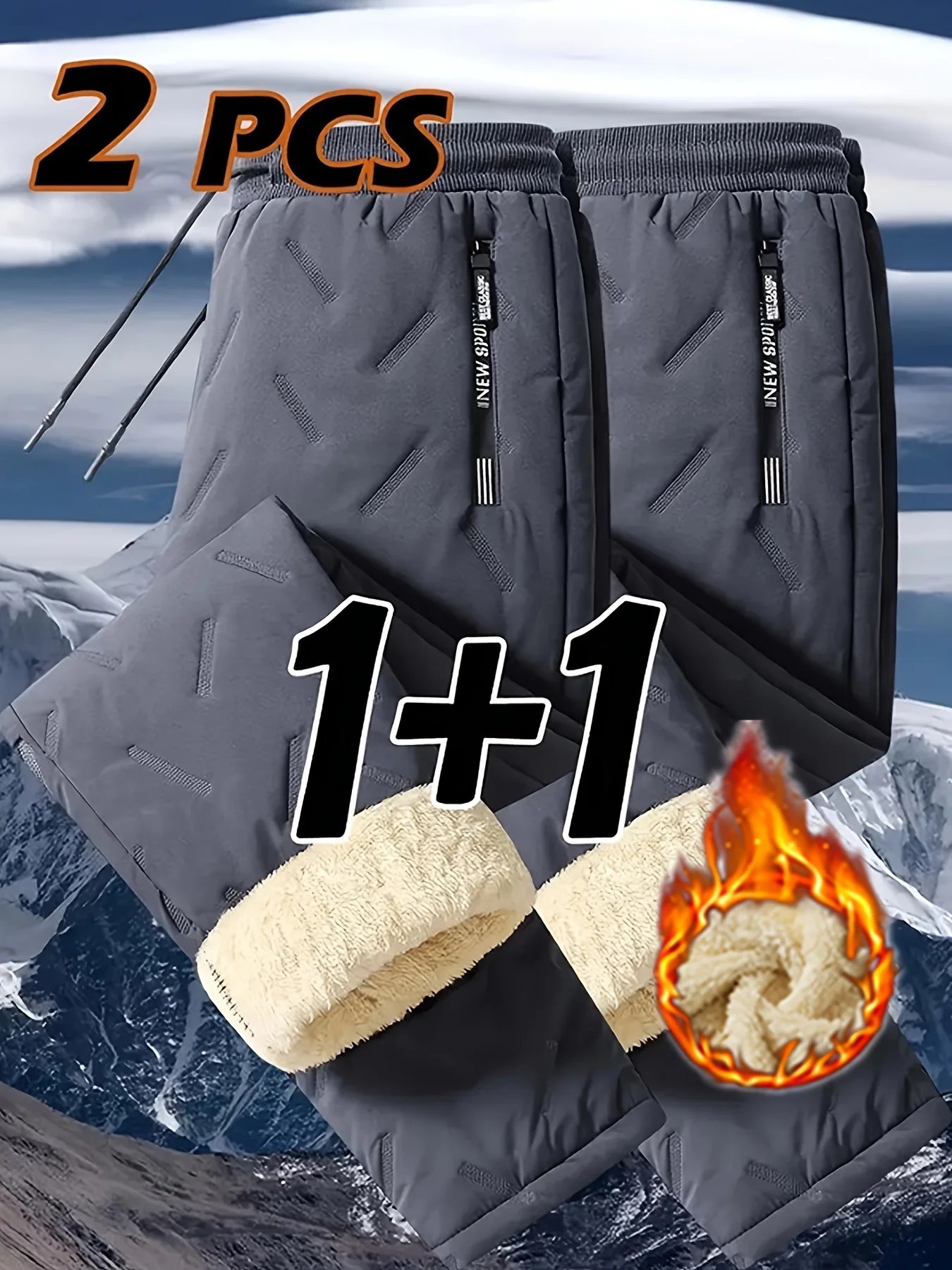 Men's Winter Hiking Pants Set Thickened Cold-proof Warm Plush Fleece-lined Outdoor Two-piece Trousers for Cold Weather