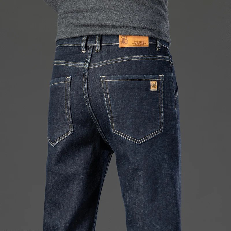 Winter Warm Fleece Jeans Men's Thick Thermal Casual Straight Denim Pants Male Business Work Stretch Trousers New Clothing