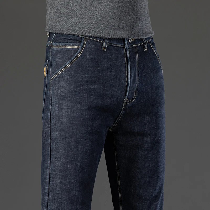 Winter Warm Fleece Jeans Men's Thick Thermal Casual Straight Denim Pants Male Business Work Stretch Trousers New Clothing