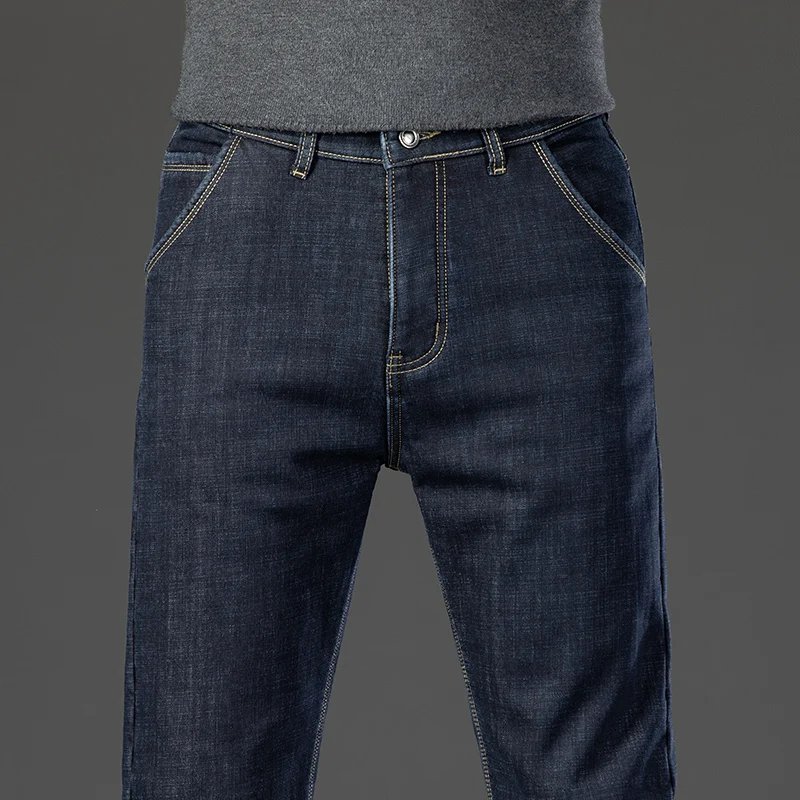 Winter Warm Fleece Jeans Men's Thick Thermal Casual Straight Denim Pants Male Business Work Stretch Trousers New Clothing
