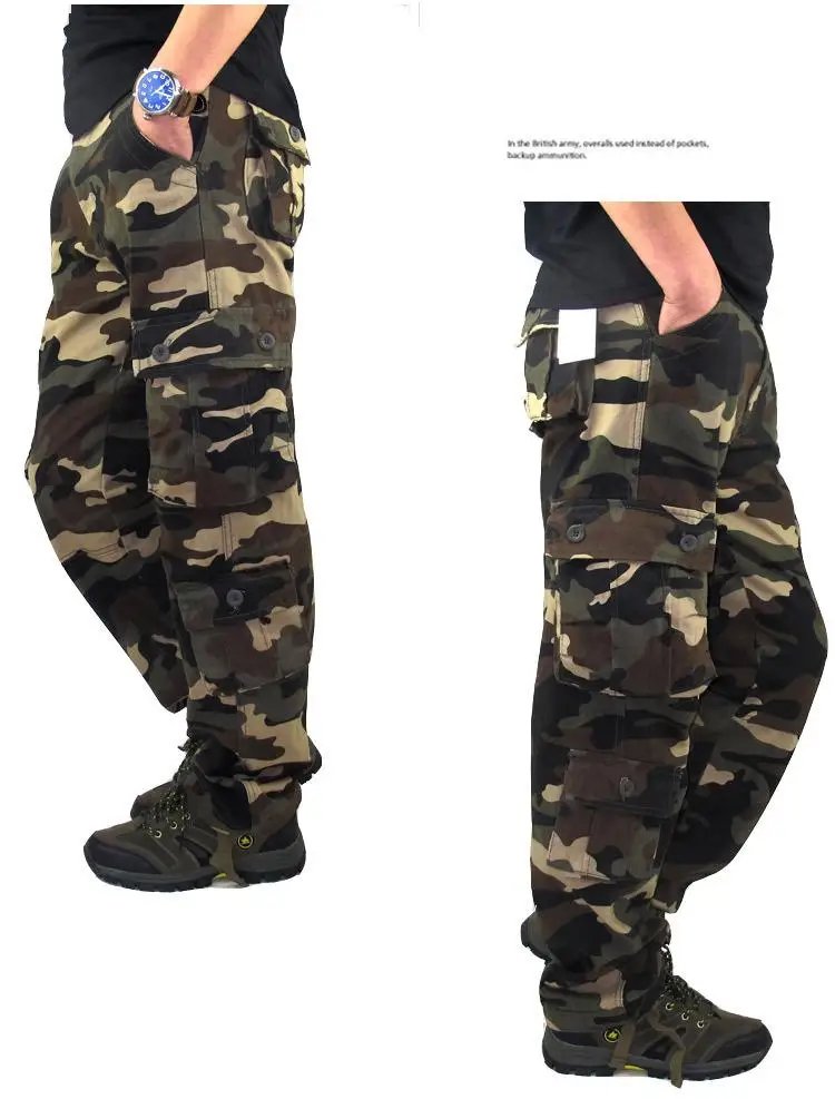 Men's Tactical Camouflage Overalls High-Quality Cotton Multi-Pocket Trousers Sports Training Casual Work Pants