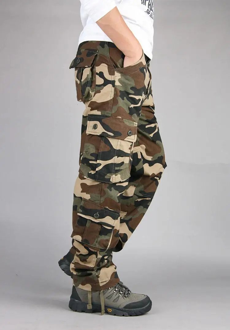 Men's Tactical Camouflage Overalls High-Quality Cotton Multi-Pocket Trousers Sports Training Casual Work Pants