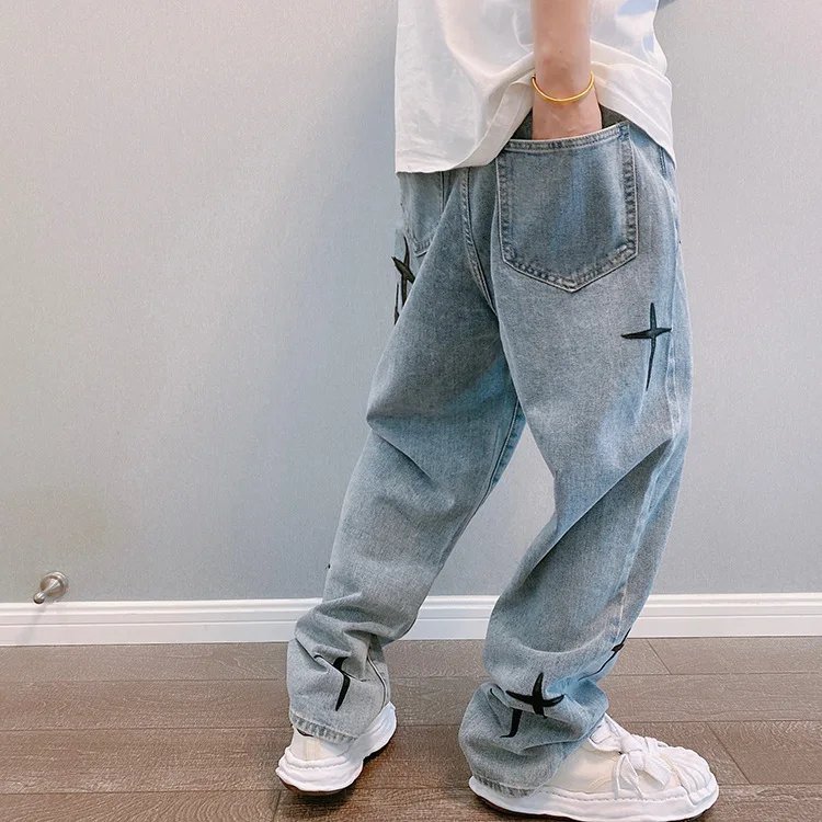 Prints Jeans Men 2023 New Streetwear Baggy Wide Leg Jeans Korean Fashion Drapes Straight Casual Loose Denim Cargo Pants