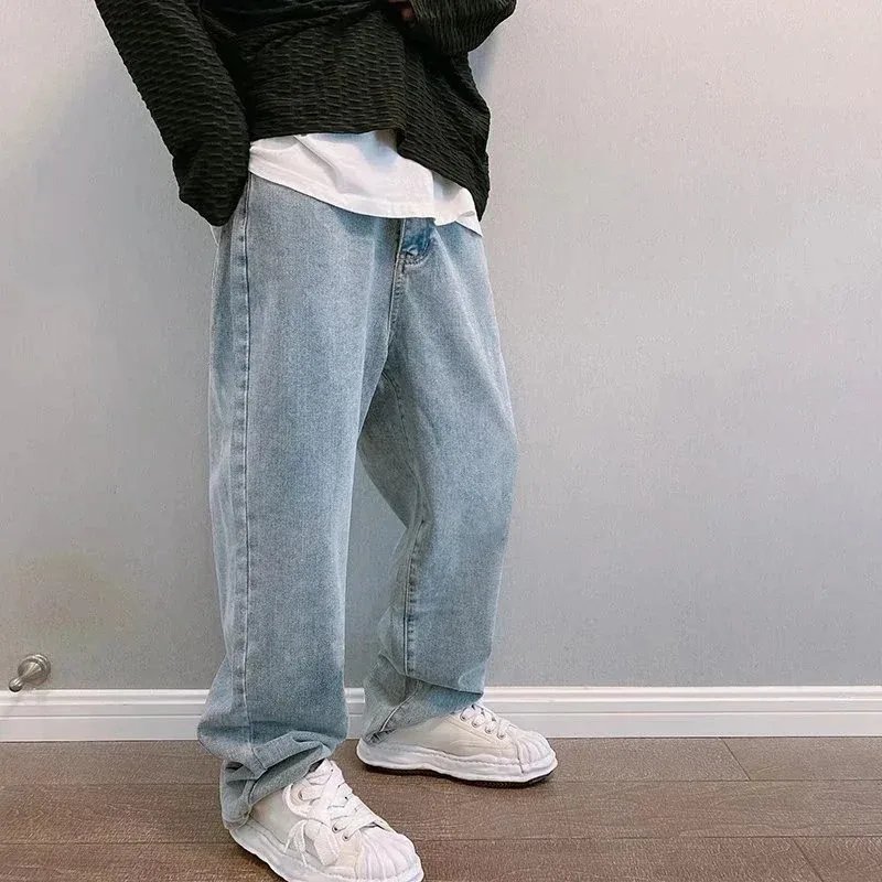 Prints Jeans Men 2023 New Streetwear Baggy Wide Leg Jeans Korean Fashion Drapes Straight Casual Loose Denim Cargo Pants