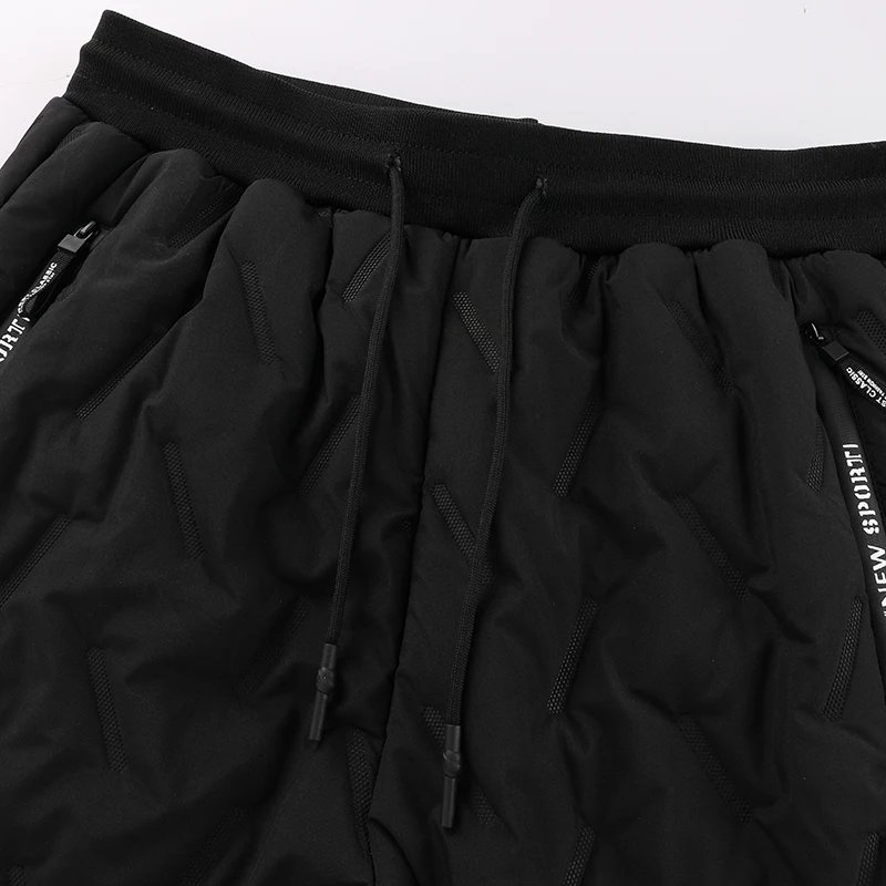 Winter Zip Pockets Thicken Fleece Sweatpants Men Jogger Black Down Sport Warm Pants Male Water Proof Thermal Trousers