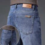 Korean Fashion Men's Soft Stretch Slim Fit Jeans Business Casual Straight Denim Pants Classic Brand Washed Blue Gray Trousers
