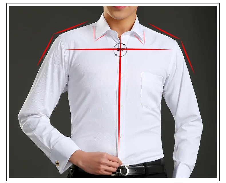 Men's Classic French Cuffs Social Dress Shirt Formal Business Standard-fit Long Sleeve Wedding Party Office Work White Shirts
