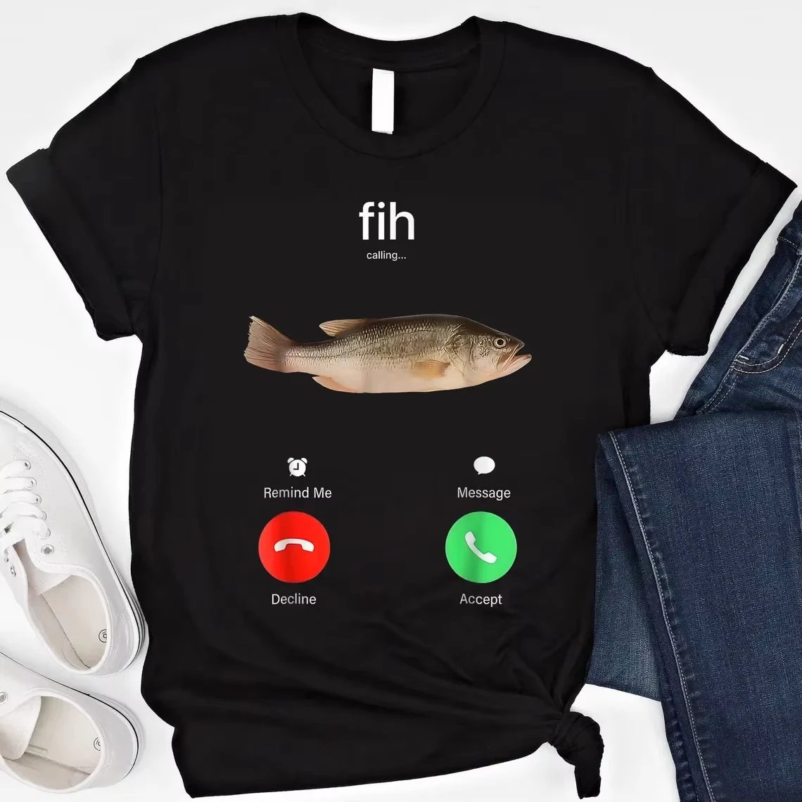 Men Clothing Unisex Fashion Funny Fish Meme T-Shirt Fih Calling Graphic Tee Retro Vintage Tee Soft Crew Neck Short Sleeve Shirt