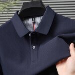 100% pure cotton short sleeved men's polo shirt summer boutique fashion high-quality top solid color collar back striped T-shirt
