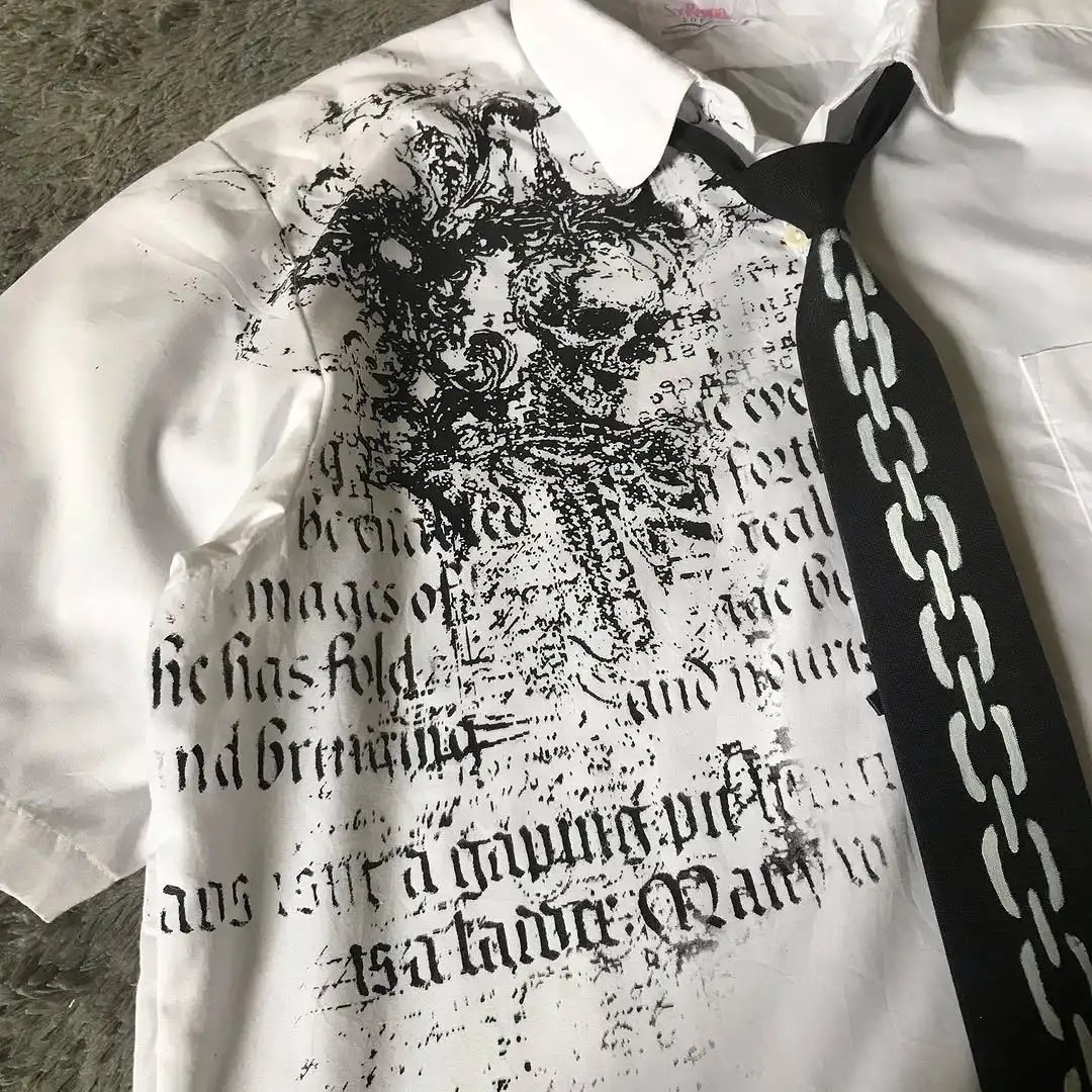 Y2K White Shirt Affliction Retro T Shirt Harajuku Men Skull Holy Writ Letter Printing Tee Fashion Gothic Short Sleeves Tops