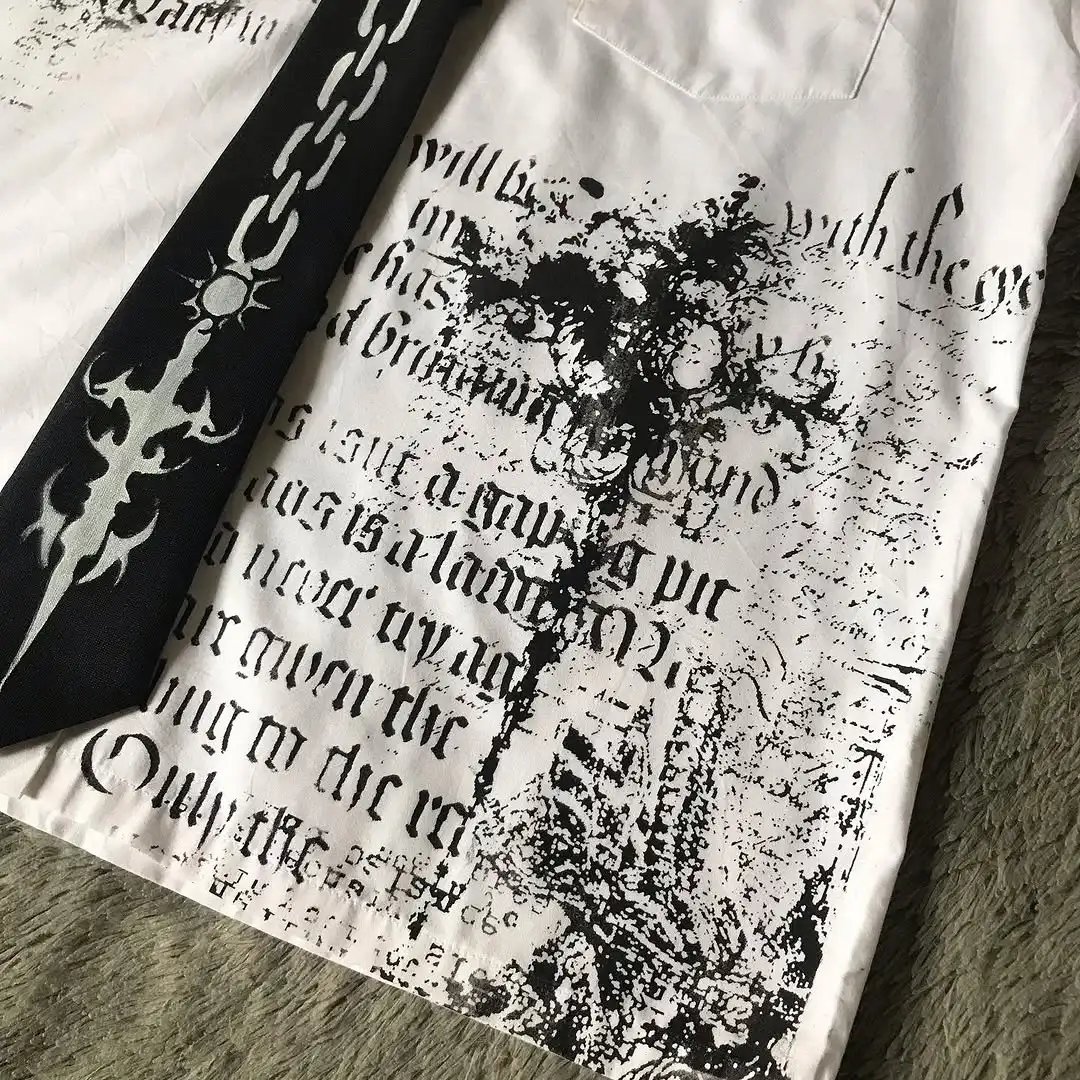 Y2K White Shirt Affliction Retro T Shirt Harajuku Men Skull Holy Writ Letter Printing Tee Fashion Gothic Short Sleeves Tops