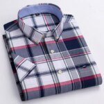 Larger Size 7XL 6XL Classic Men's Short Sleeve Shirt 100% Oxford Cotton Casual College Soft Plaid Stripe Solid Business Slim Fit