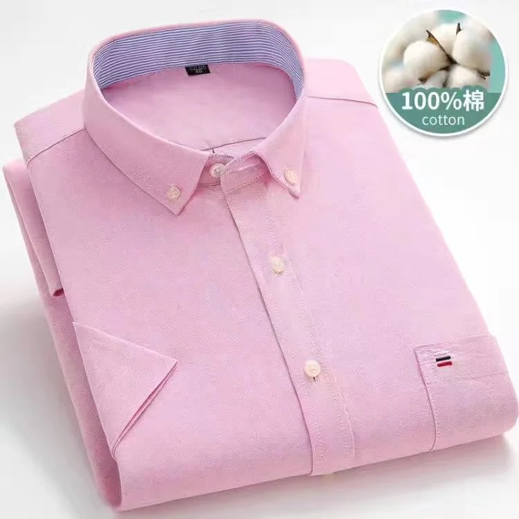 Larger Size 7XL 6XL Classic Men's Short Sleeve Shirt 100% Oxford Cotton Casual College Soft Plaid Stripe Solid Business Slim Fit