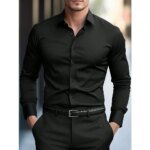 FGKKS Men Casual White Shirt Brand Fashion Solid Color Long Sleeve Elastic Fabric Male Business Dress Shirt