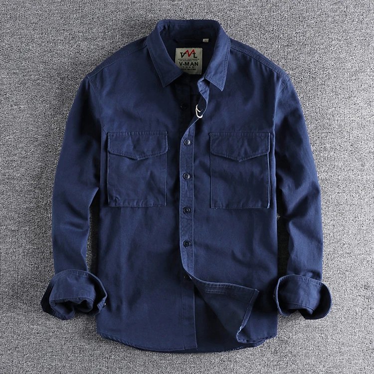Autumn new 204 khaki retro wash solid color work shirt men's three-dimensional pocket trend loose jacket