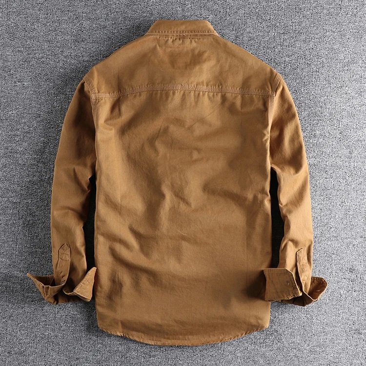 Autumn new 204 khaki retro wash solid color work shirt men's three-dimensional pocket trend loose jacket