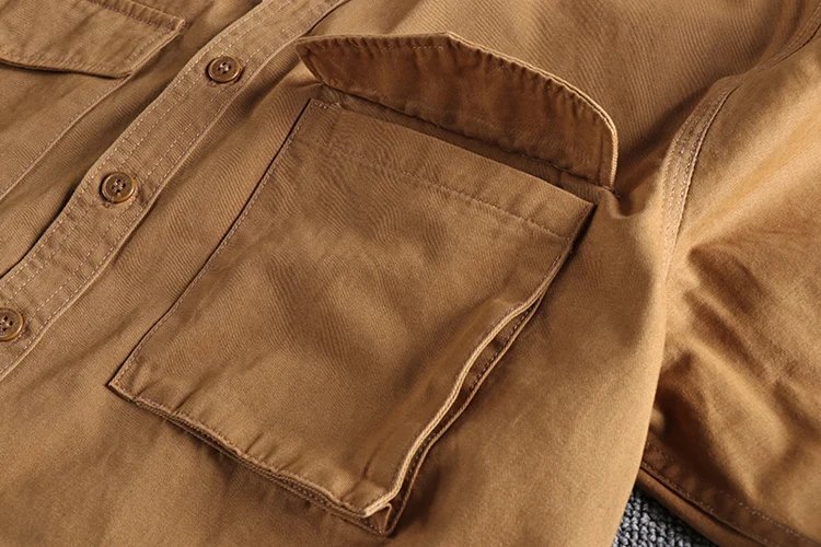 Autumn new 204 khaki retro wash solid color work shirt men's three-dimensional pocket trend loose jacket