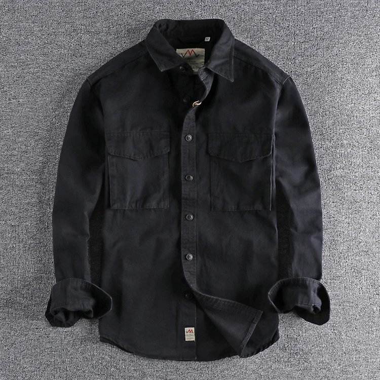 Autumn new 204 khaki retro wash solid color work shirt men's three-dimensional pocket trend loose jacket