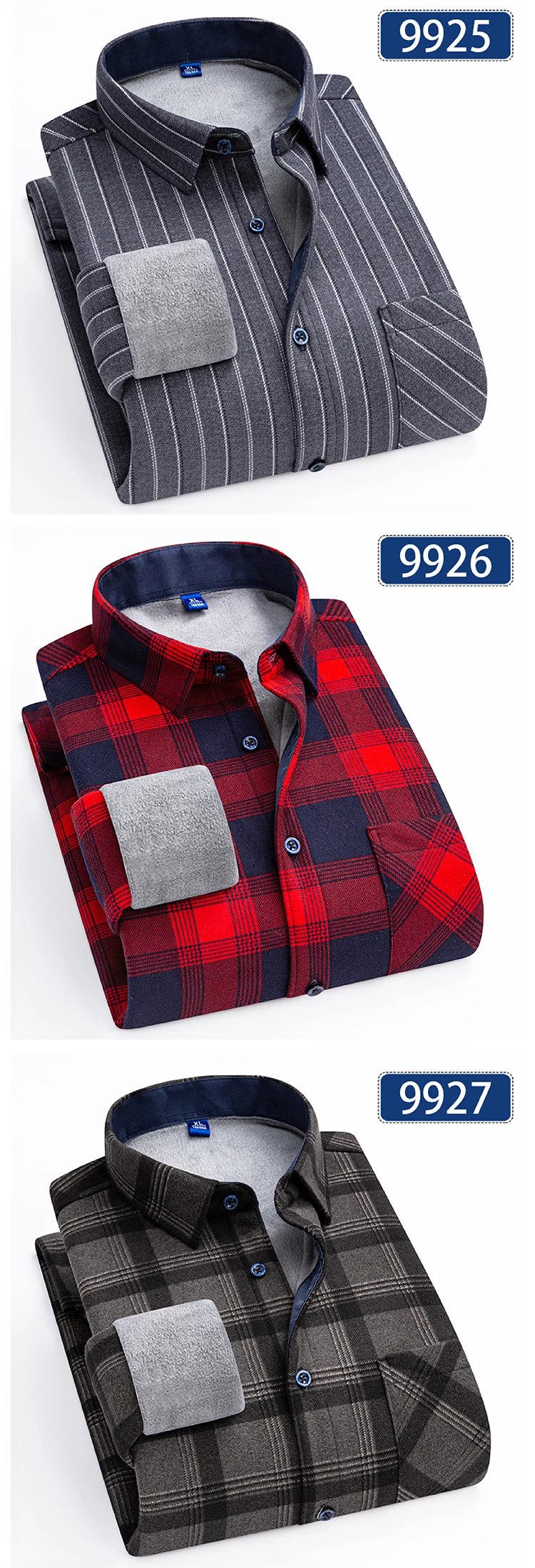 Autumn Winter Thicken Fleece Shirts For Men Business Plaid Shirt Long Sleeve Warm Clothes Male Single Pocket Classic Check Shirt