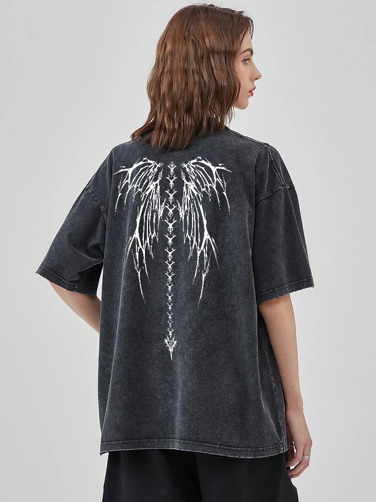 Y2k Harajuku Retro Acid T-Shirt Printed Pattern T-Shirt Streetwear Summer Pure Cotton Short Pure Cotton Washed Black Top Unisex