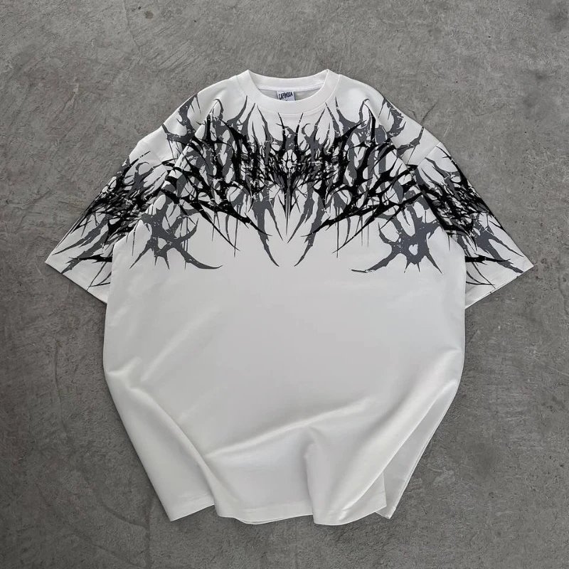Y2K Cyberpunk Gothic T Shirt Edgy Thorn Texture Print Pure Cotton Streetwear Fashion Graphic Tee Urban Style Comfortable Fit