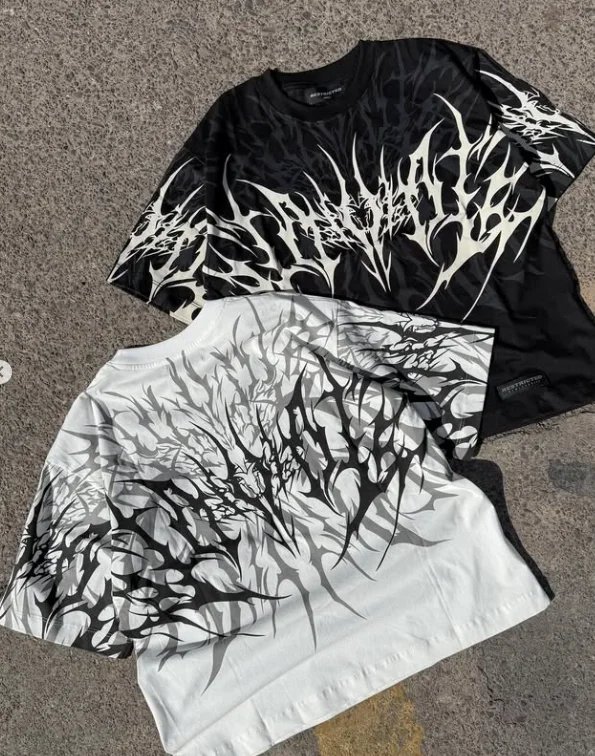 Y2K Cyberpunk Gothic T Shirt Edgy Thorn Texture Print Pure Cotton Streetwear Fashion Graphic Tee Urban Style Comfortable Fit