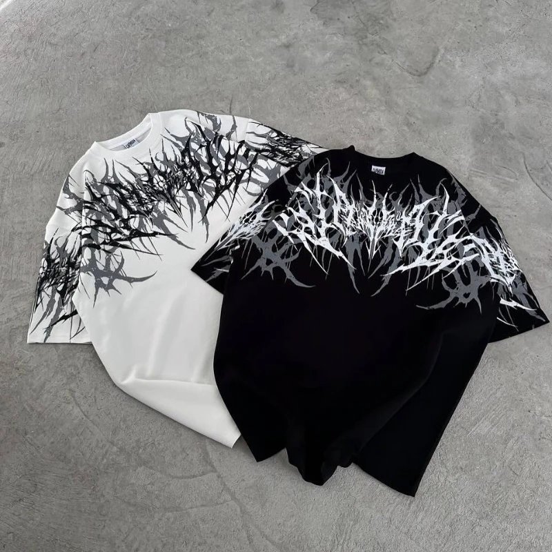 Y2K Cyberpunk Gothic T Shirt Edgy Thorn Texture Print Pure Cotton Streetwear Fashion Graphic Tee Urban Style Comfortable Fit